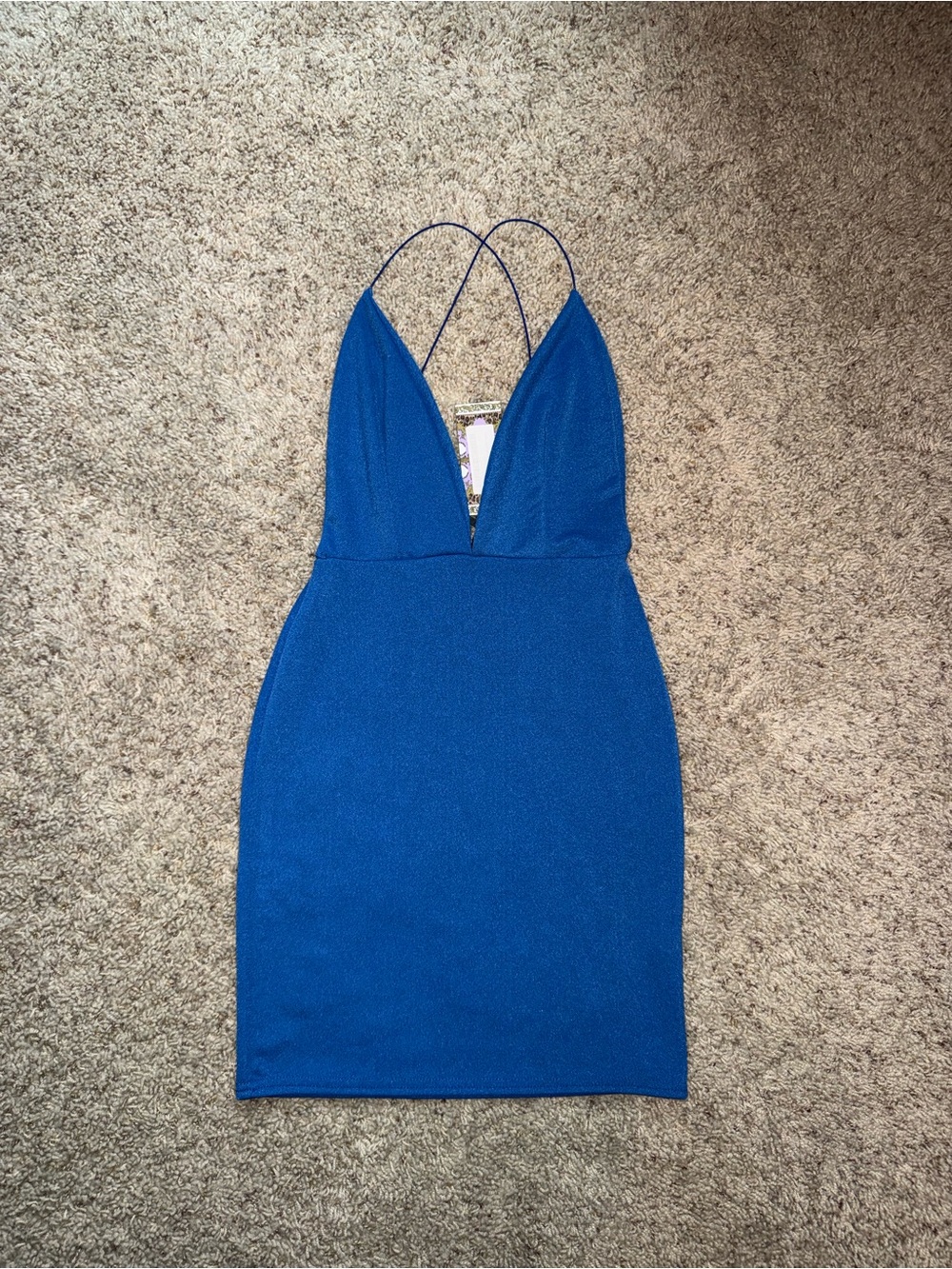 Boohoo Strappy Deep V Royal Blue Bodycon Dress